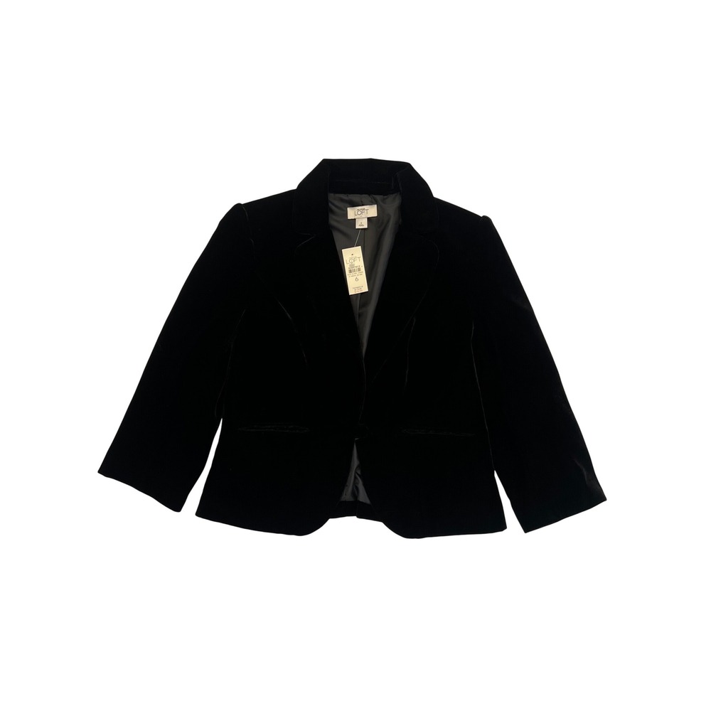 Ann Taylor Loft Black Velvet Gothic Single Button Blazer Jacket NWT Size 6